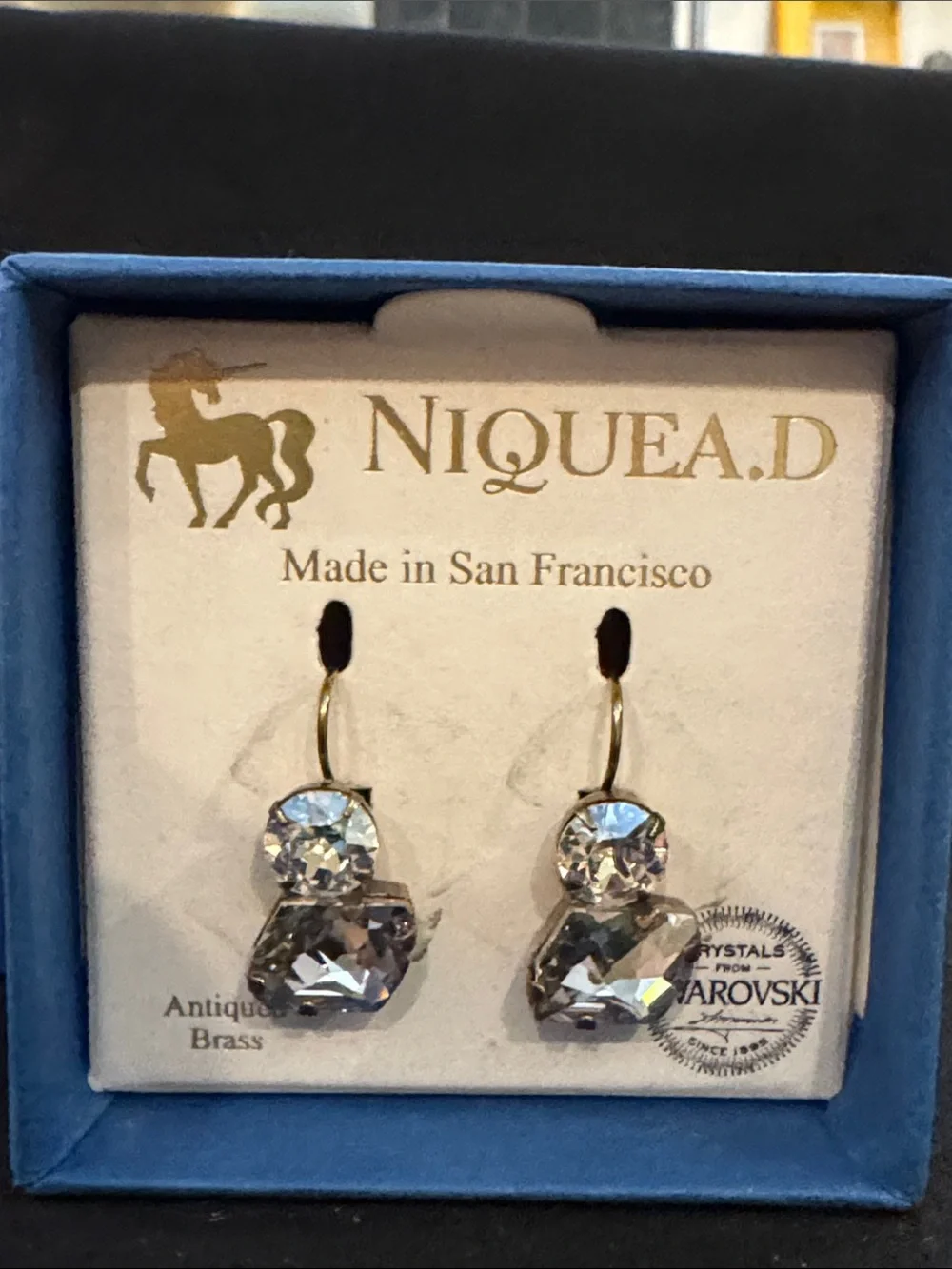Nique Clear Crystal Drop Earrings with Gold Hooks